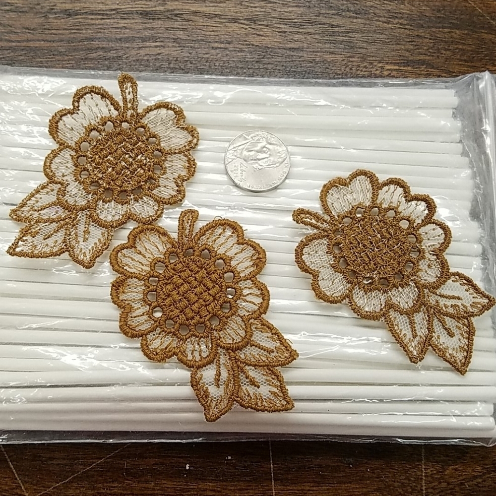 Vintage Applique aka Patch - Brown Floral Set of 3